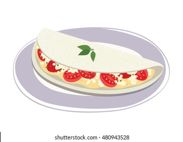 Tapioca filled with cheese and cherry tomato on a plate