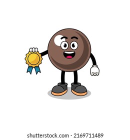 Tapioca Perlkartoon-Illustration mit Zufriedenheit garantierte Medaille, Charakterdesign