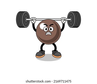 tapioca pearl mascot cartoon lifting a barbell , character design