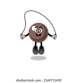 tapioca pearl mascot cartoon is playing skipping rope , character design