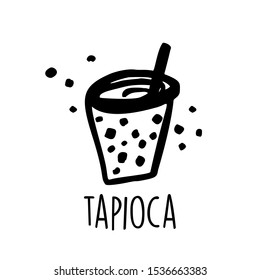 Tapioca pearl tea. bubble tea. Hand drawn vector illustration