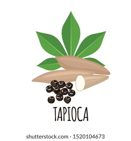 Tapioca plant icon with leaf and roots in flat style isolated on white background. Vector illustration.