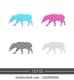 Tapir abstract stripe silhouette. Animal design illustration silhouette