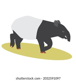 Tapir with angry face. Rare animals that are almost extinct. A simple black and white vector design