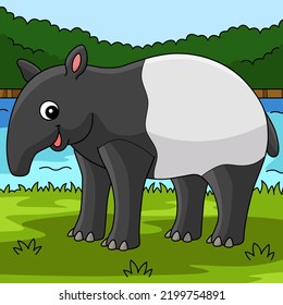 Tapir Animal Colored Cartoon Illustration