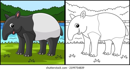 Tapir Animal Coloring Page Colored Illustration