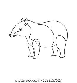 Tapir Animal ilustração vetorial plana de arte em linha contínua sobre fundo branco.