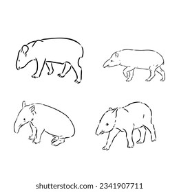 Tapir animal sketch engraving vector illustration. Scratch board style imitation. Hand drawn image.