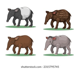 Tapir Animal Species Character Set Cartoon illustration Vector