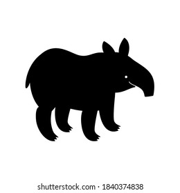 Tapir, animal, vector path for laser cutting, shadow black color, cute flat style.