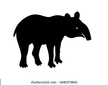 Tapir, animal, vector path for laser cutting, shadow black color, flat style.