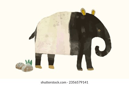 Tapir, Animal wildlife watercolor vector illustration.