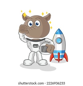 the tapir astronaut waving character. cartoon mascot vector