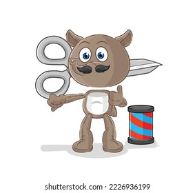 the tapir barber cartoon. cartoon mascot vector