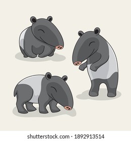 Tapir Cartoon Illustrations Set Collections