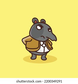 Tapir Cartoon Mascot Funny Vector Smile Happiness Fun Cute Farm Illustration Cute Angry Yellow Suit