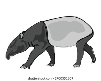 Tapir em um estilo de desenho de linha contínua.