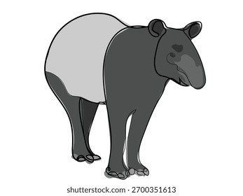 Tapir em um estilo de desenho de linha contínua.