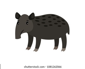 Tapir cute cartoon icon on white backdrop, vector illustration