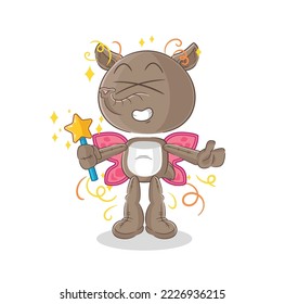 the tapir fairy with wings and stick. cartoon mascot vector