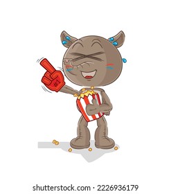 the tapir fan with popcorn illustration. character vector