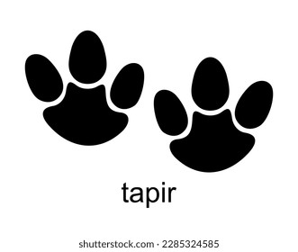 Tapir Footprint. Tapir track. Herbivorous animals from the order of ungulates Mammal animal. Black Silhouette Design. Vector illustration isolated on white background