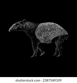 tapir hand drawing vector isolated on black background.