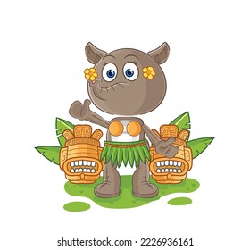 the tapir hawaiian waving character. cartoon mascot vector