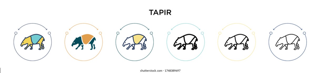 Tapir icon in filled, thin line, outline and stroke style. Vector illustration of two colored and black tapir vector icons designs can be used for mobile, ui, web