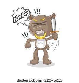 the tapir knights attack with sword. cartoon mascot vector