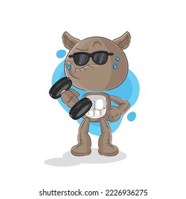 the tapir lifting dumbbell vector. cartoon character