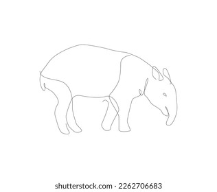 Tapir line art illustration. Unusual animal vector outline. 