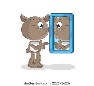 the tapir looking into mirror cartoon. cartoon mascot vector