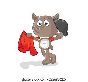 the tapir matador with red cloth illustration. character vector