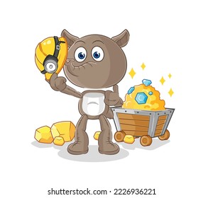 the tapir miner with gold character. cartoon mascot vector