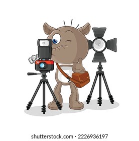 the tapir photographer character. cartoon mascot vector