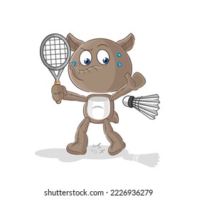 the tapir playing badminton illustration. character vector
