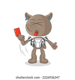 the tapir referee with red card illustration. character vector