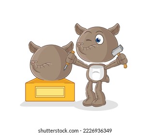 the tapir sculptor character. cartoon mascot vector
