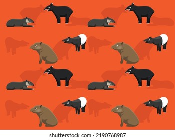 Tapir Set Cartoon Seamless Wallpaper Background