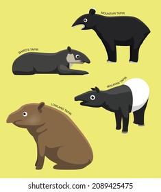 Tapir Set With Name Cartoon Vector Illustration