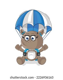 the tapir skydiving character. cartoon mascot vector