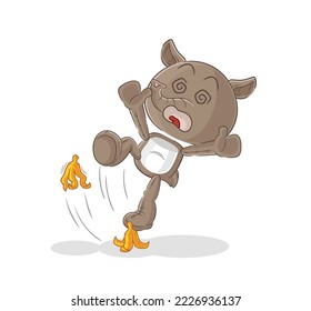 the tapir slipped on banana. cartoon mascot vector