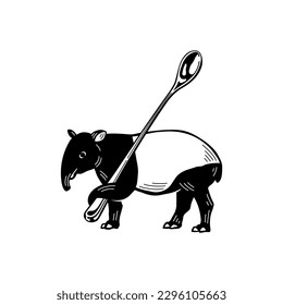 tapir with a spoon, vector icon illustration