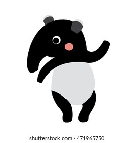 Tapir standing on two legs animal cartoon character isolated on white background.