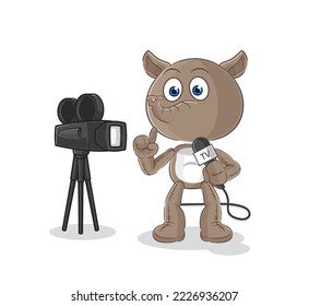 the tapir tv reporter cartoon. cartoon mascot vector