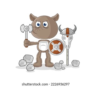 the tapir viking with an ax illustration. character vector