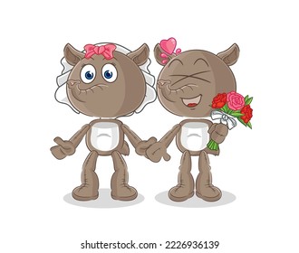 the tapir wedding cartoon. cartoon mascot vector