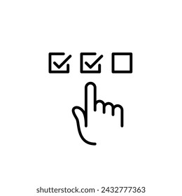 Tapping at checkbox with a finger. Ticking off boxes. Success, validation, and progress. Tasks, goals pixel perfect icon