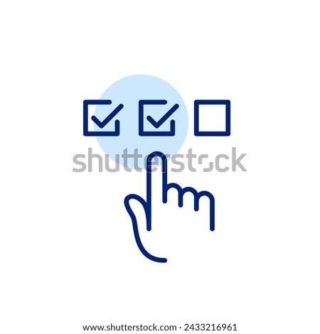 Tapping at checkbox with a finger. Ticking off boxes. Success, validation, and progress. Content related to tasks, goals